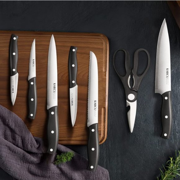 13 pc KITCHEN + STEAK KNIVES + SCISSORS - BLOCK SET (Black) - Picture 3 of 8